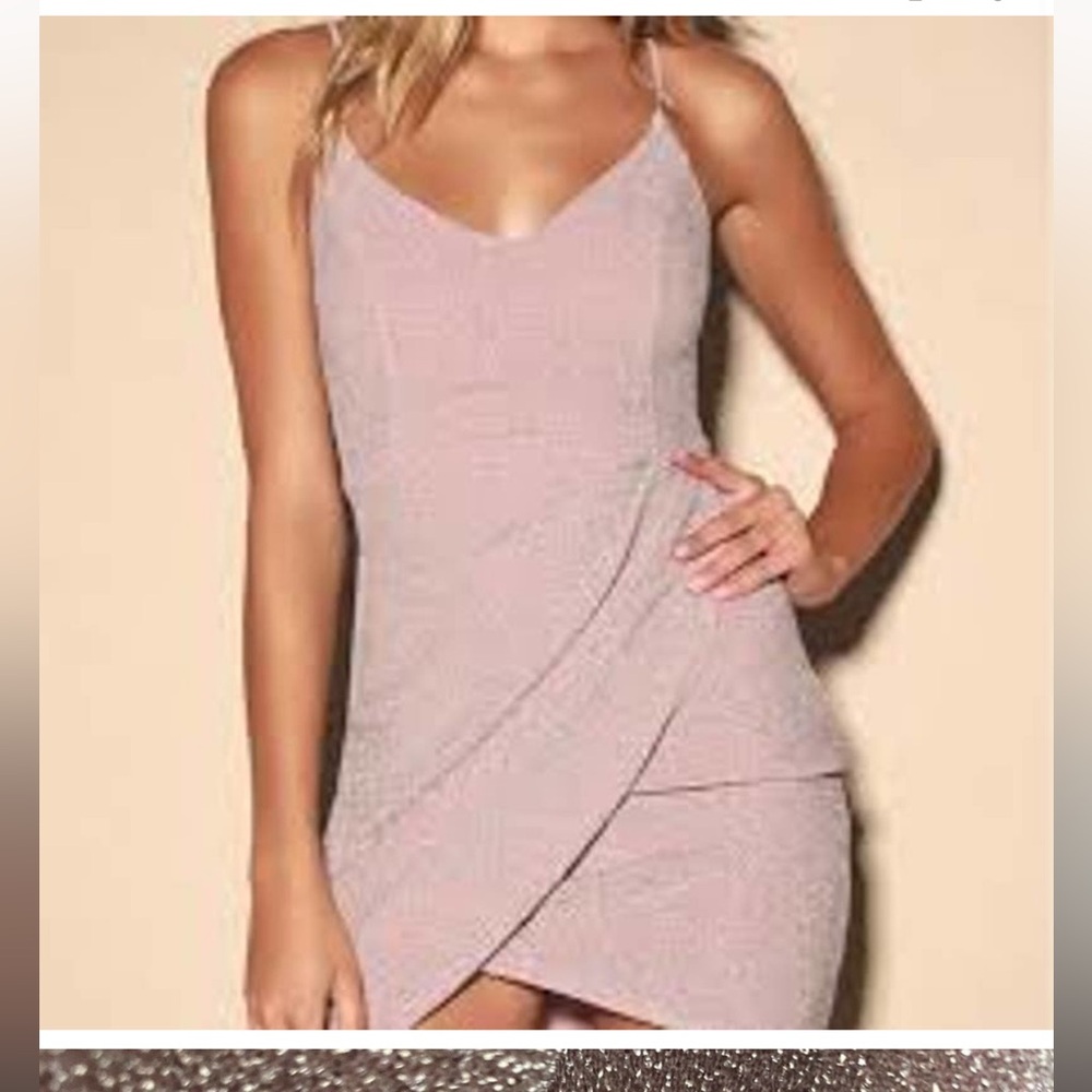 Lulus Forever Your Girl Metallic Blush Pink Bodycon MIni Dress Size Large Women